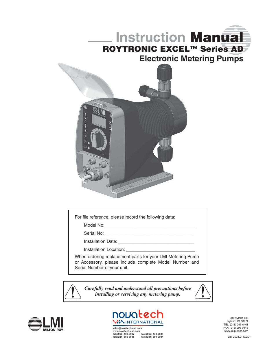 Nova-Tech LMI Roytronic Excel Series AD Metering Pump User Manual | 44 pages