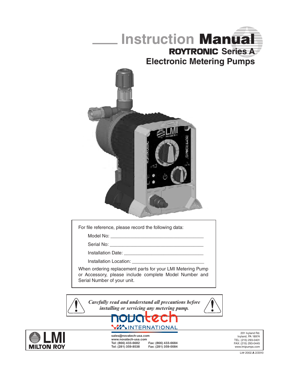Nova-Tech LMI Roytronic Series A Metering Pump User Manual | 40 pages
