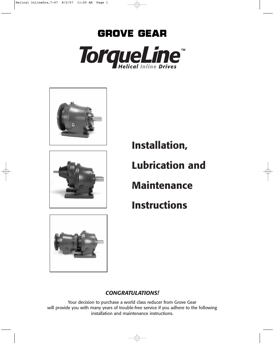Grove Gear Helical-Inline Cast Iron (R Series) User Manual | 8 pages