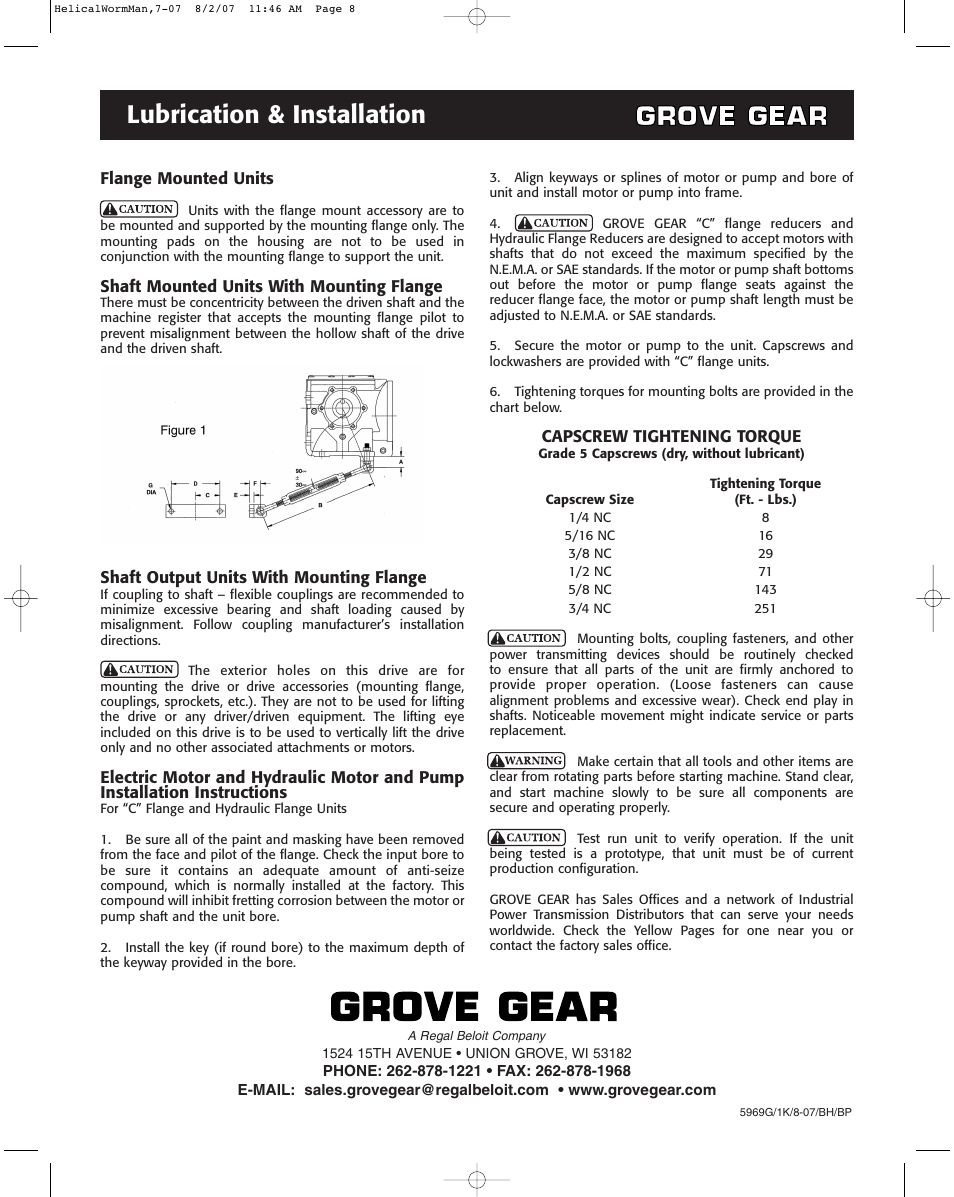Lubrication & installation | Grove Gear Helical-Worm Cast Iron (S Series) User Manual | Page 8 / 8