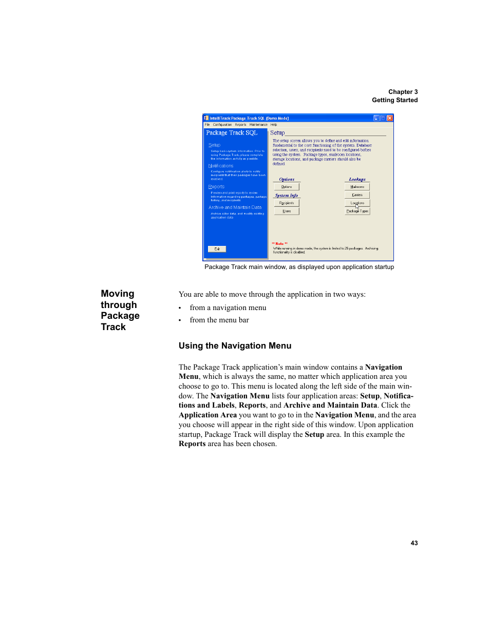 Moving through package track, Using the navigation menu | IntelliTrack Package Track User Manual | Page 57 / 296