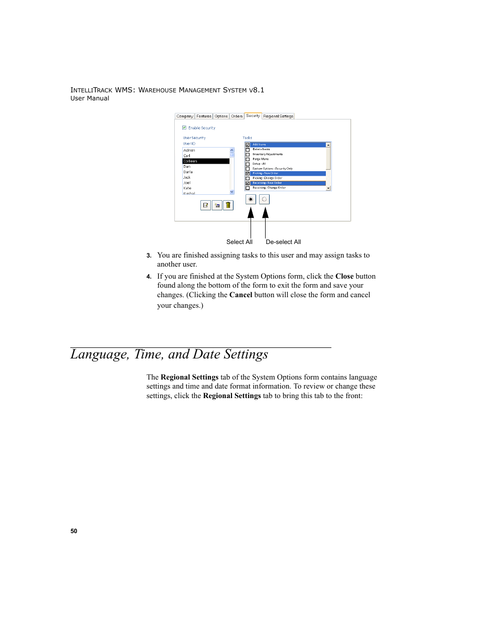 Language, time, and date settings | IntelliTrack WMS – Warehouse Management System User Manual | Page 76 / 466