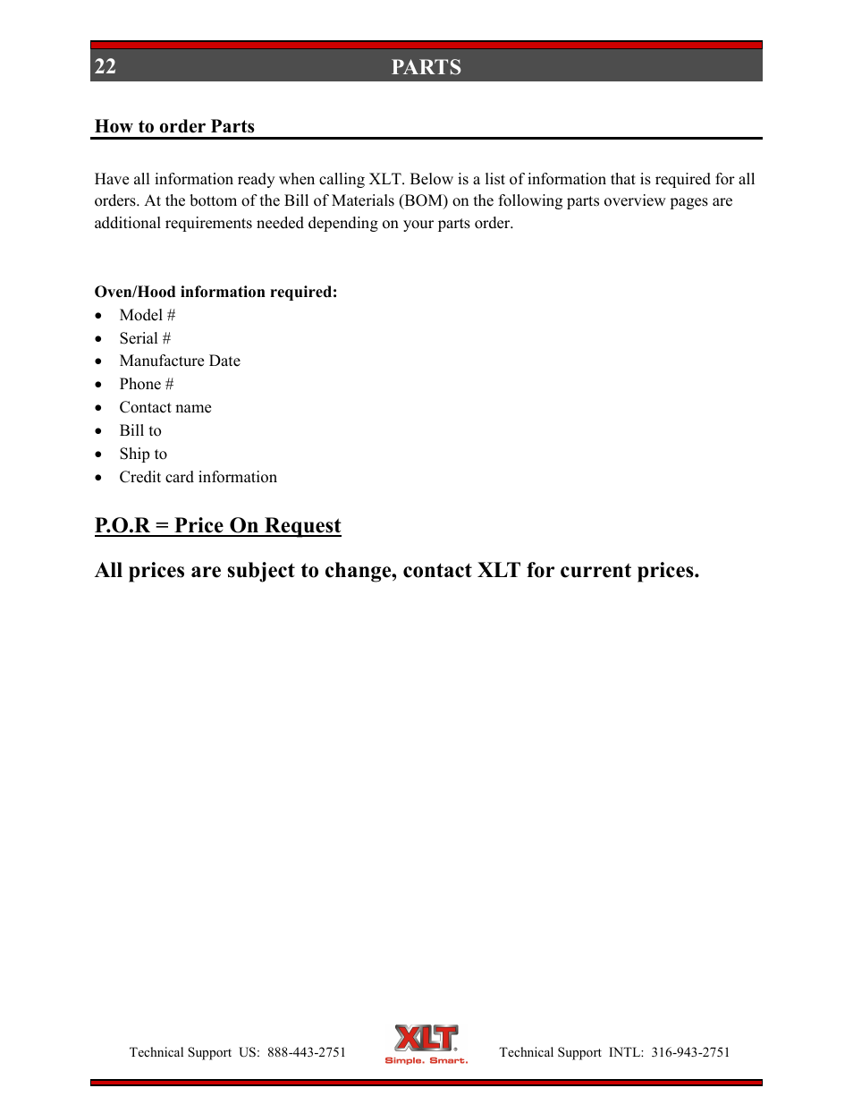 22 parts | XLT XD-9007A (ELEC Oven Version – D, AVI Hood Version – C) User Manual | Page 22 / 64