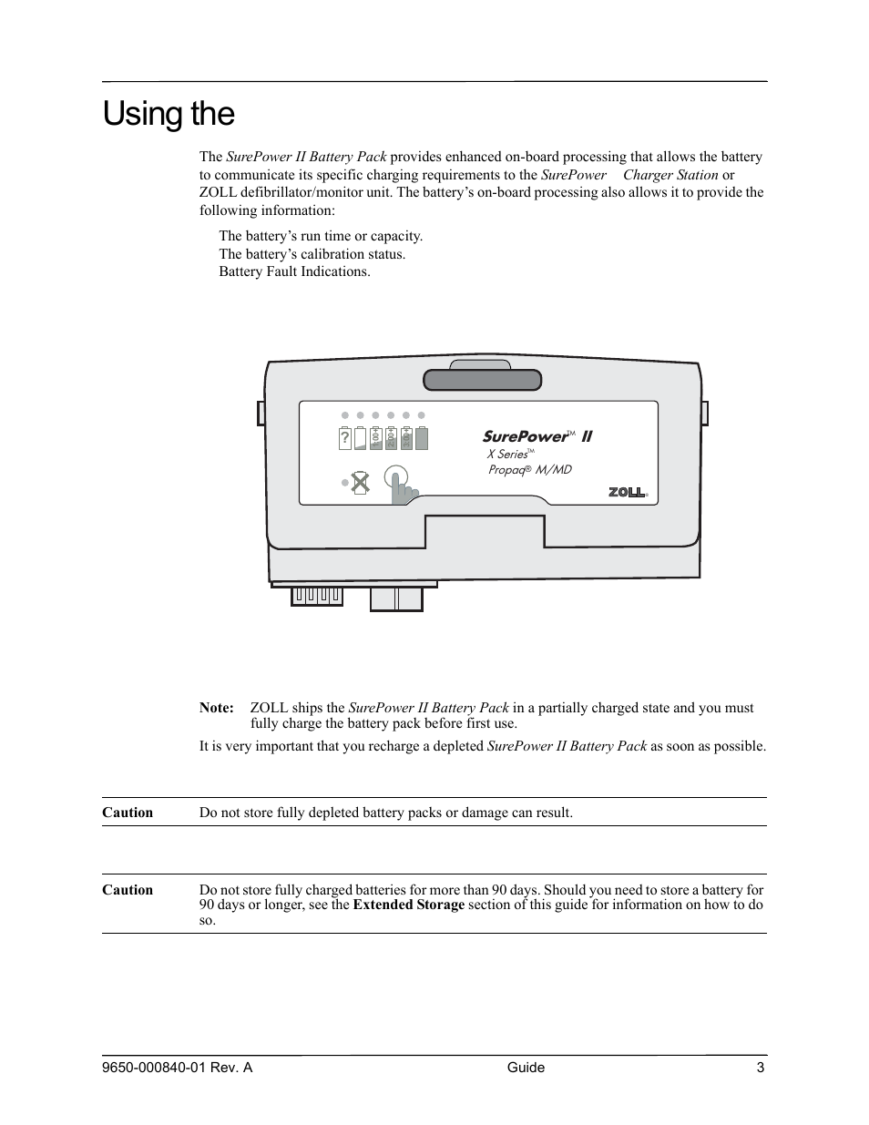 Using the surepower ii battery pack | ZOLL X Series Monitor Defibrillator Rev A User Manual | Page 5 / 10