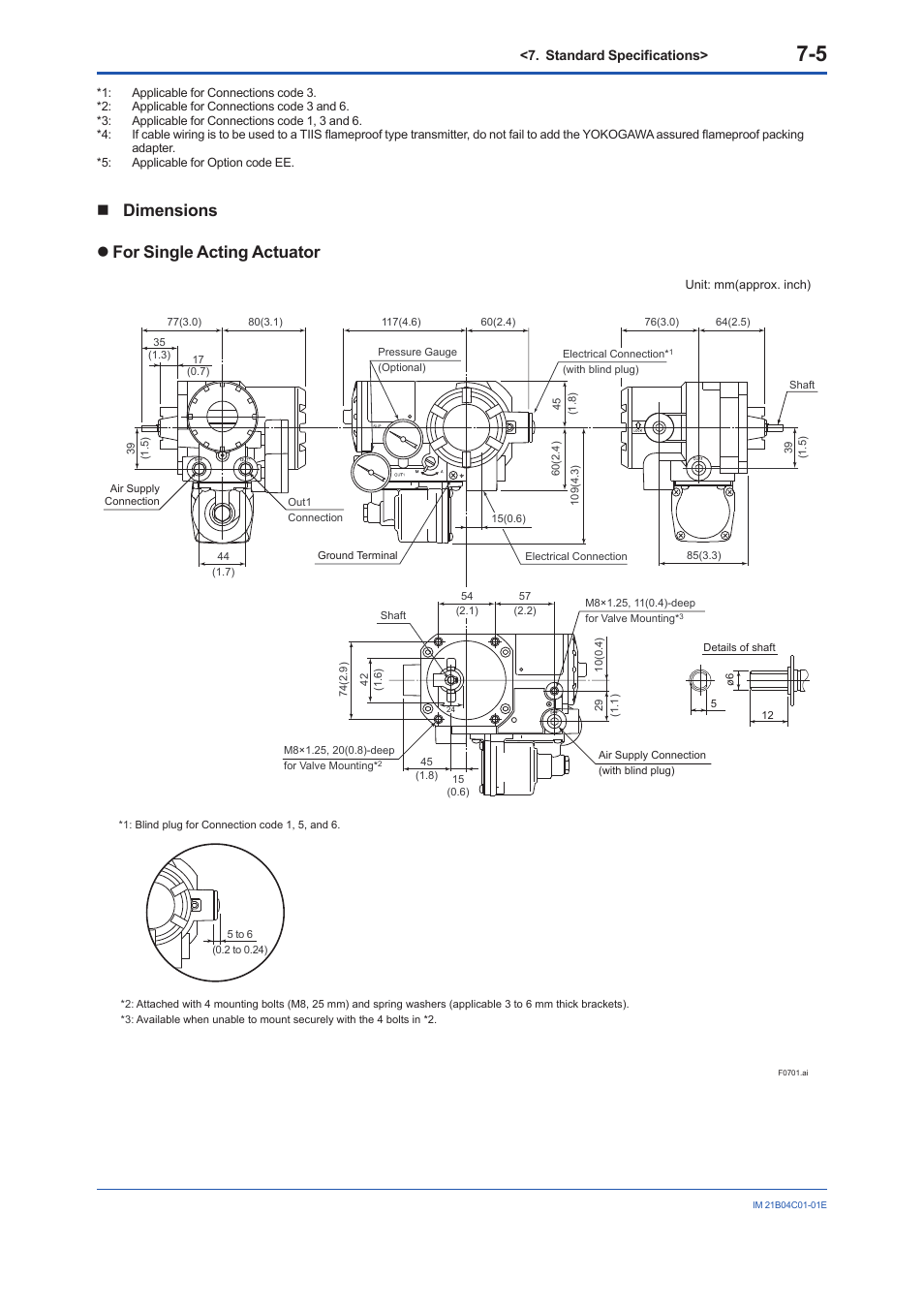 Dimensions l for single acting actuator | Yokogawa YVP110 User Manual | Page 46 / 161