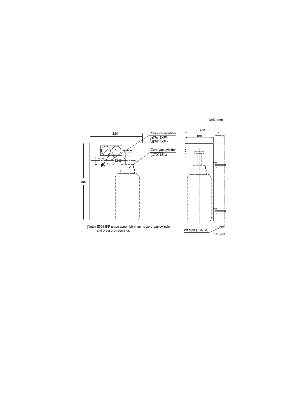 6 case assembly for calibration-gas cylinder, Part number: e7044kf) -27 | Yokogawa Single Channel Oxygen Analyzer System ZR22/ZR402 User Manual | Page 46 / 204
