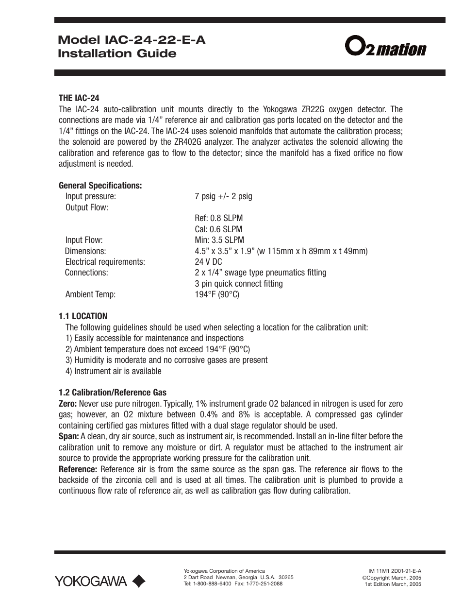 Yokogawa IAC-24 Integral Automatic Calibration Unit User Manual | 4 pages