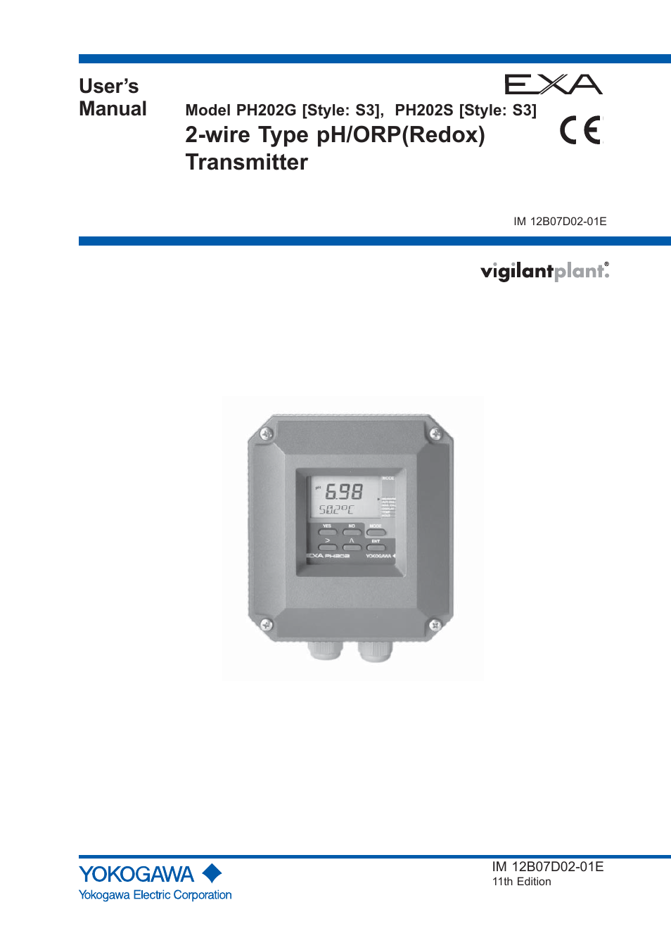 Yokogawa EXA PH202 2-Wire pH/ORP Analyzer User Manual | 138 pages