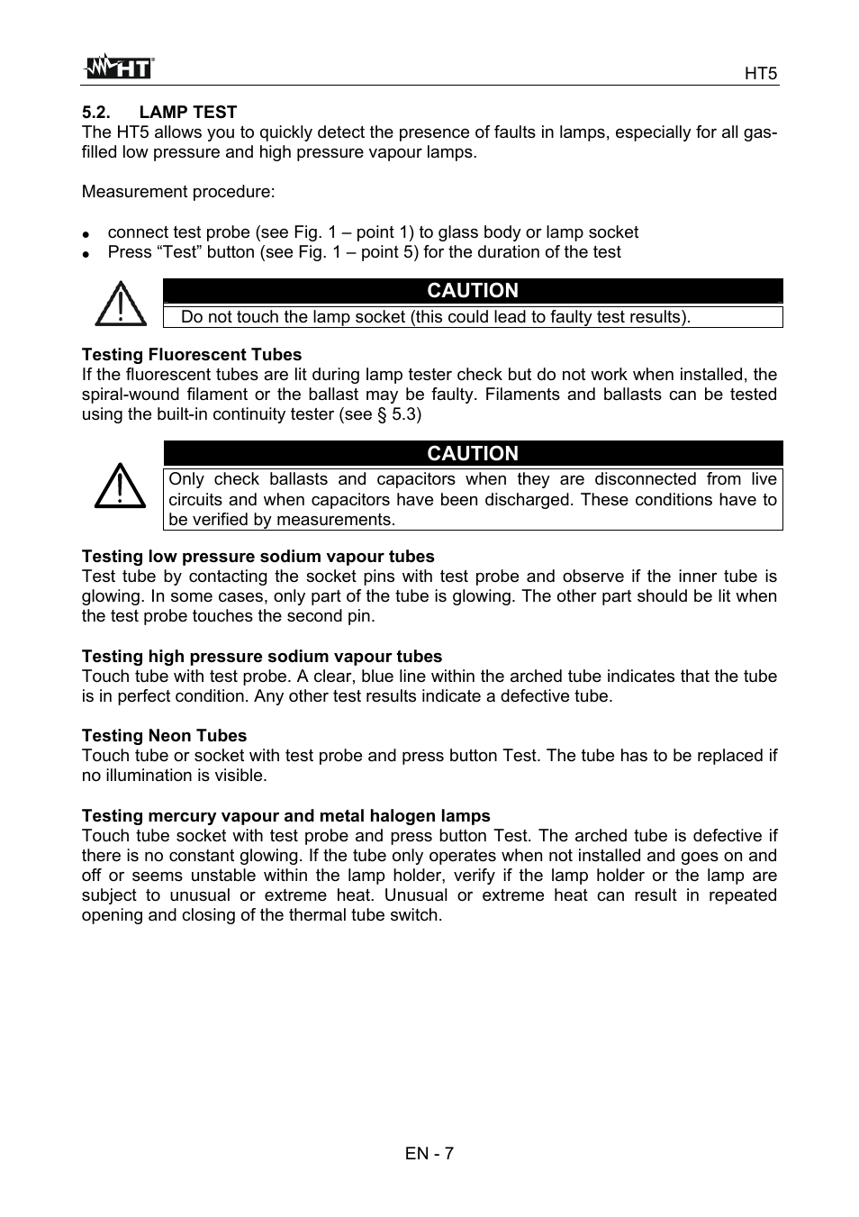 Caution | HT instruments HT5 User Manual | Page 8 / 12