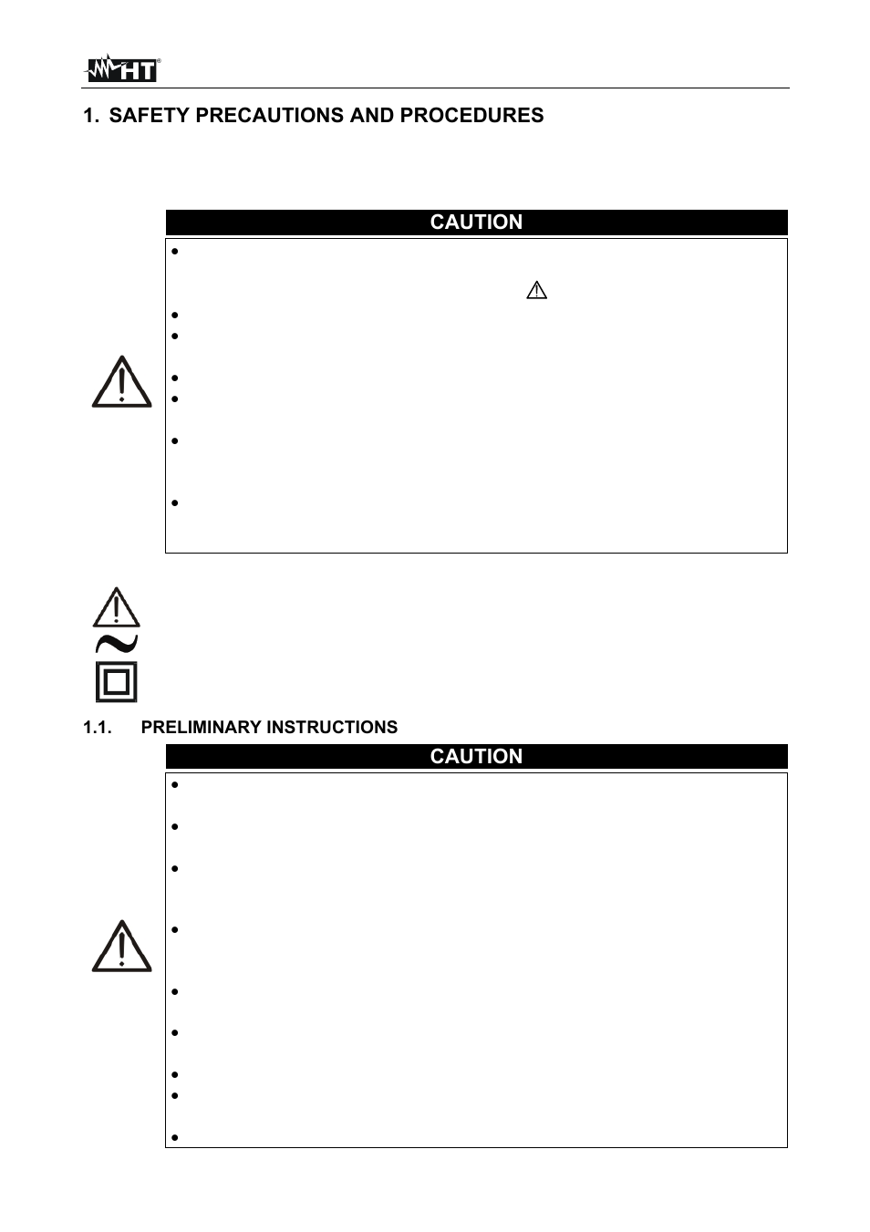 Safety precautions and procedures, Caution | HT instruments MACROTEST 5035 User Manual | Page 4 / 80