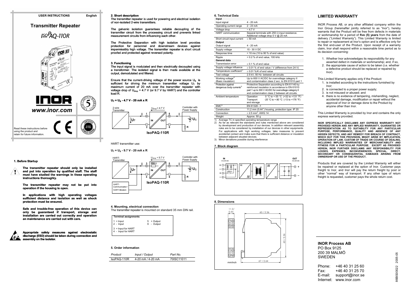 INOR ISOPAQ-110R GB User Manual | 1 page