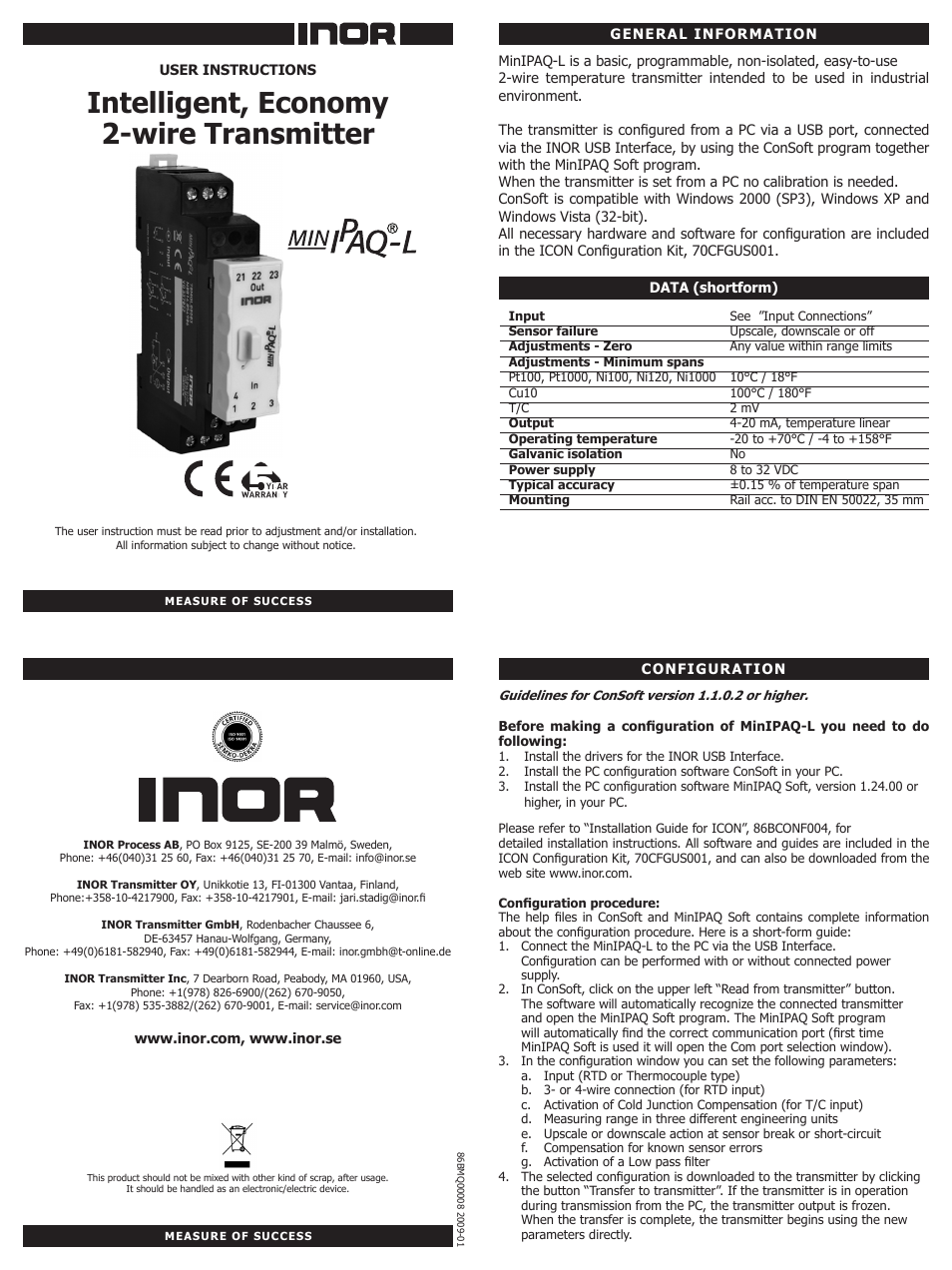 INOR MINIPAQ-L GB User Manual | 2 pages