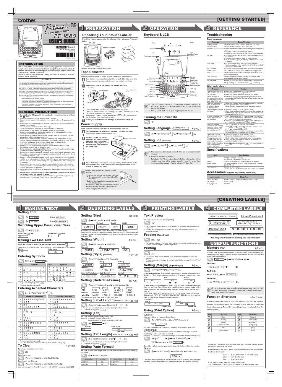 Brother PT-1880 User Manual | 1 page