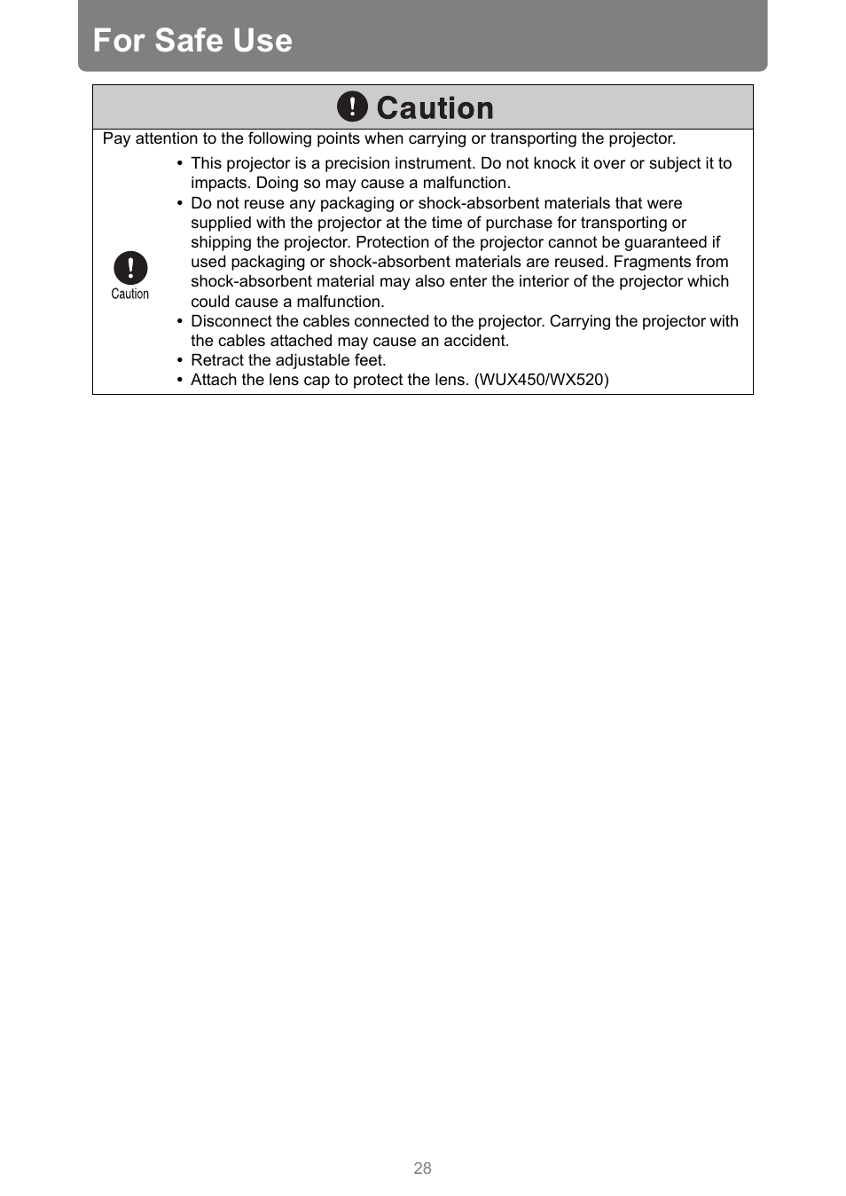 For safe use | Canon XEED WUX450 User Manual | Page 28 / 314