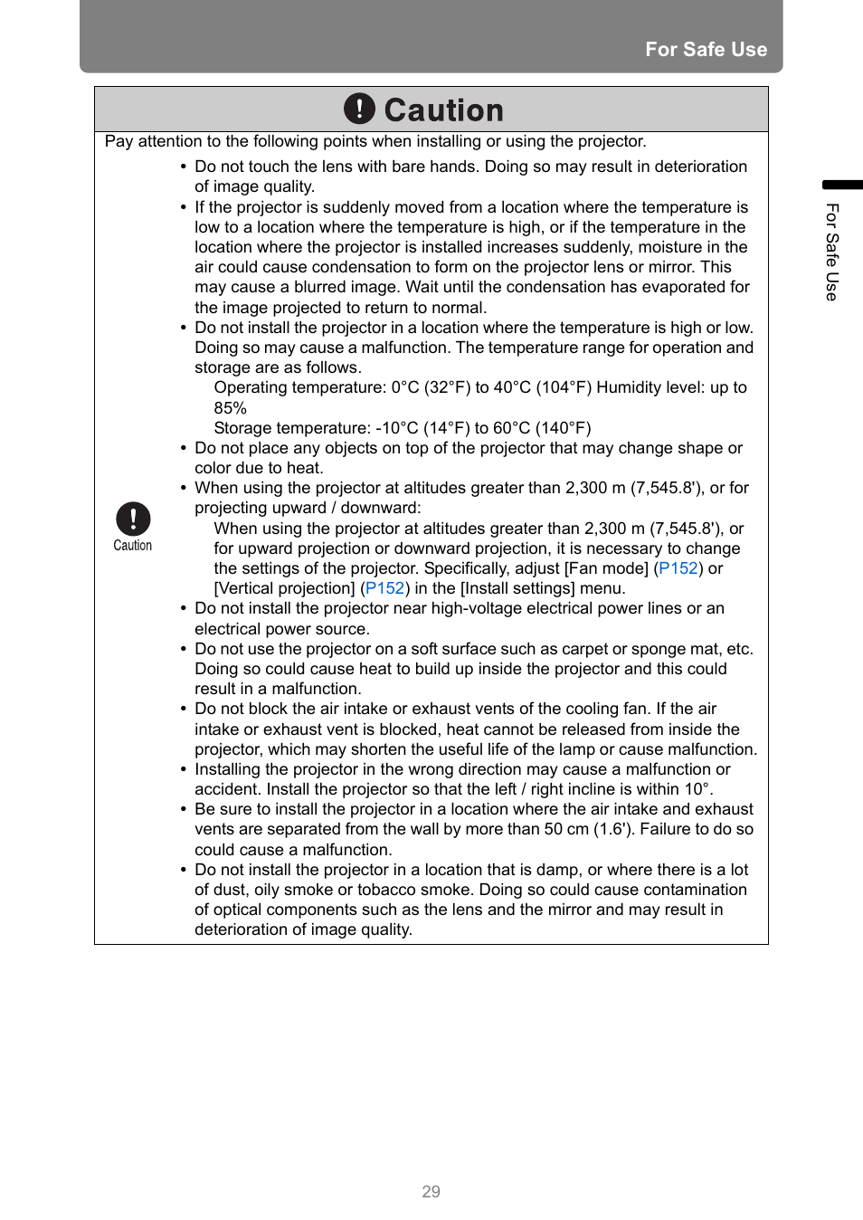 For safe use | Canon XEED WUX450 User Manual | Page 29 / 314