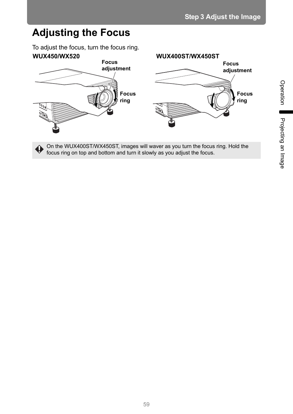 Adjusting the focus | Canon XEED WUX450 User Manual | Page 59 / 314
