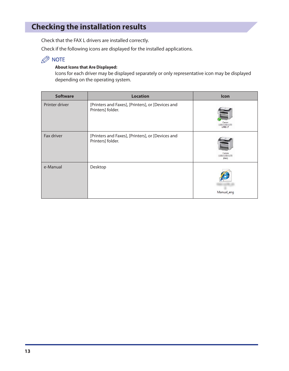 Checking the installation results | Canon i-SENSYS FAX-L170 User Manual | Page 14 / 19