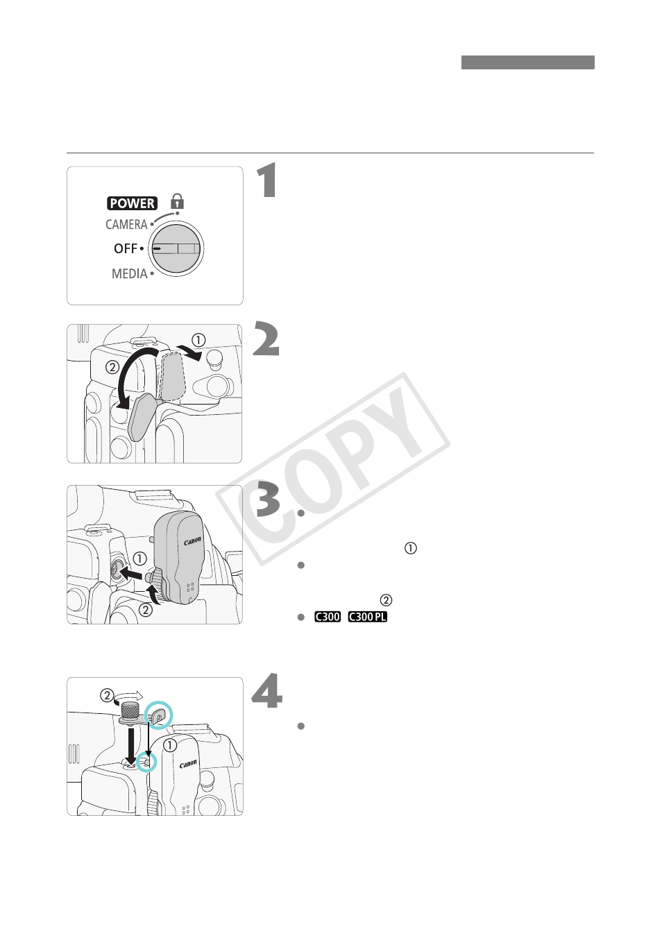 Attaching to a camcorder, Cop y | Canon EOS C300 User Manual | Page 4 / 44