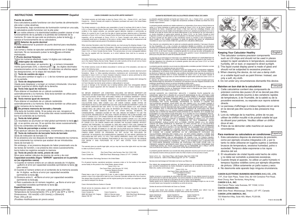Canon WS-1400H User Manual | 2 pages