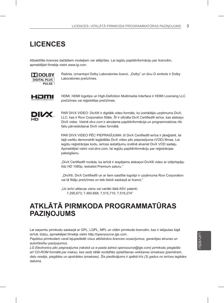 Licences, Atklātā pirmkoda programmatūras paziņojums | LG 42LS3400 User Manual | Page 209 / 397