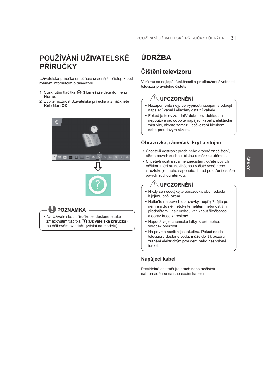 Používání uživatelské příručky, Údržba, Čištění televizoru | LG 84UB980V User Manual | Page 189 / 332