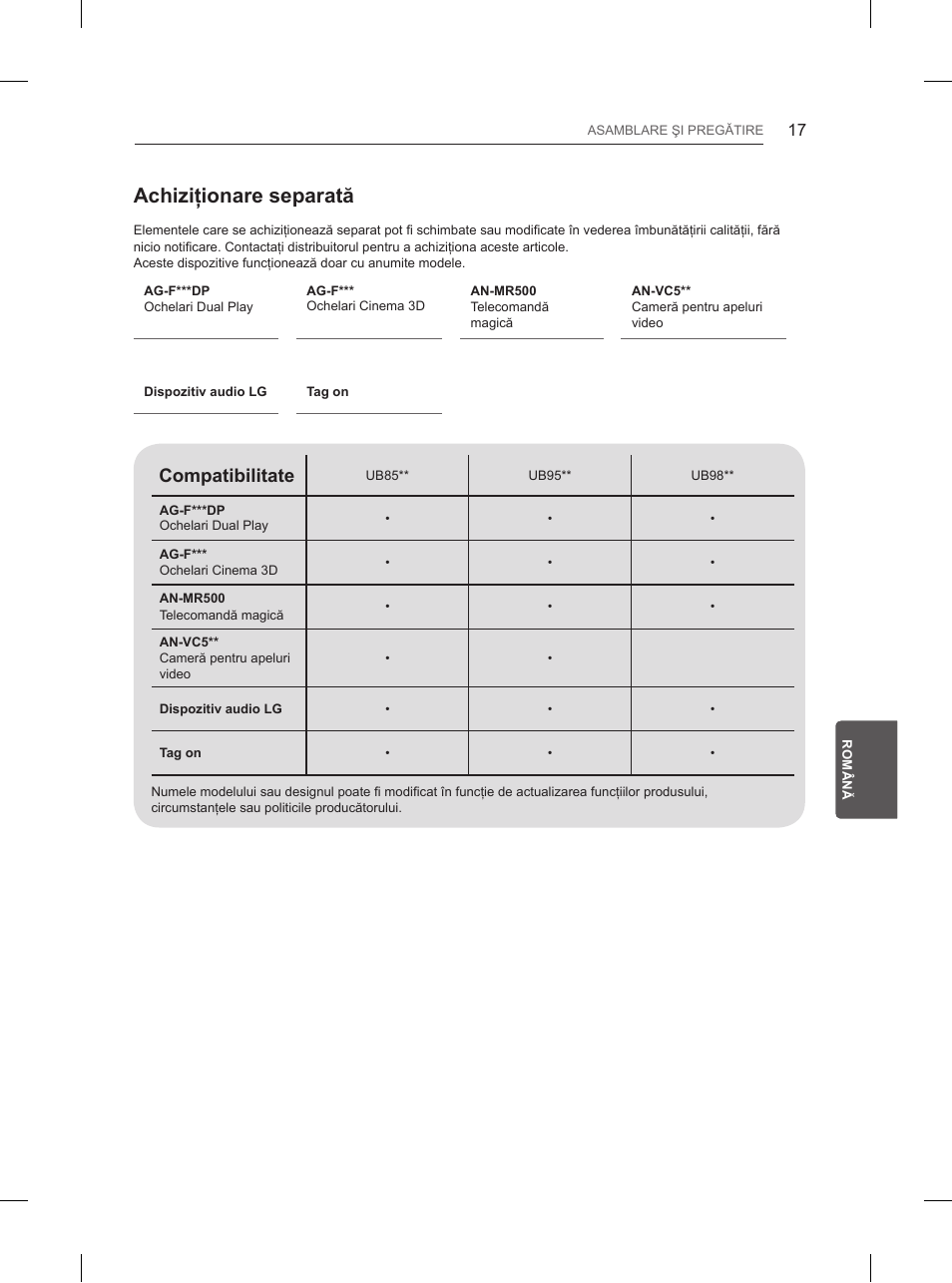 Achiziţionare separată, Compatibilitate | LG 84UB980V User Manual | Page 243 / 332
