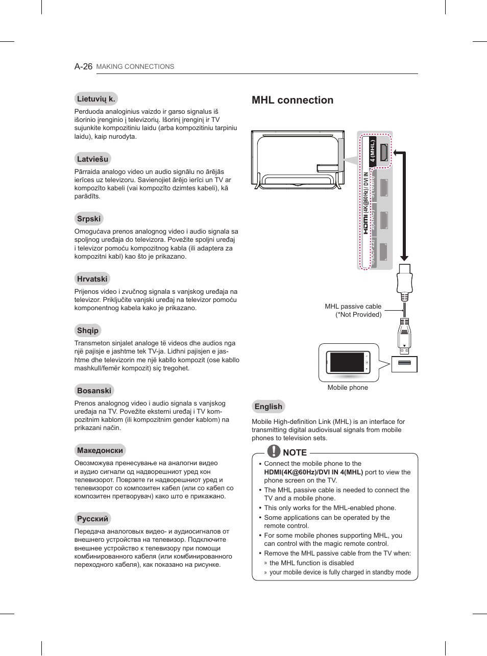 Mhl connection | LG 84UB980V User Manual | Page 26 / 332