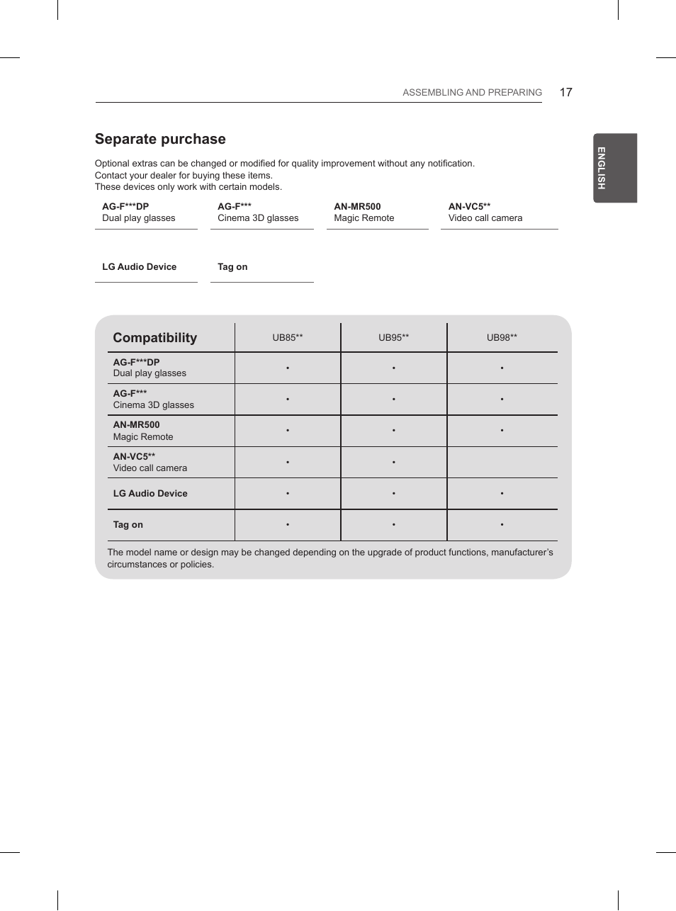 Separate purchase, Compatibility | LG 84UB980V User Manual | Page 73 / 332