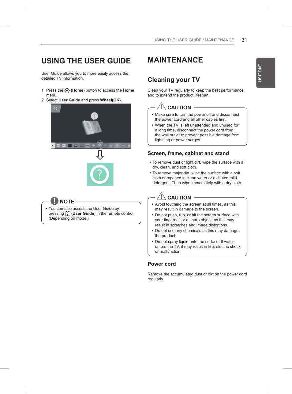 Maintenance, Using the user guide, Cleaning your tv | LG 84UB980V User Manual | Page 87 / 332