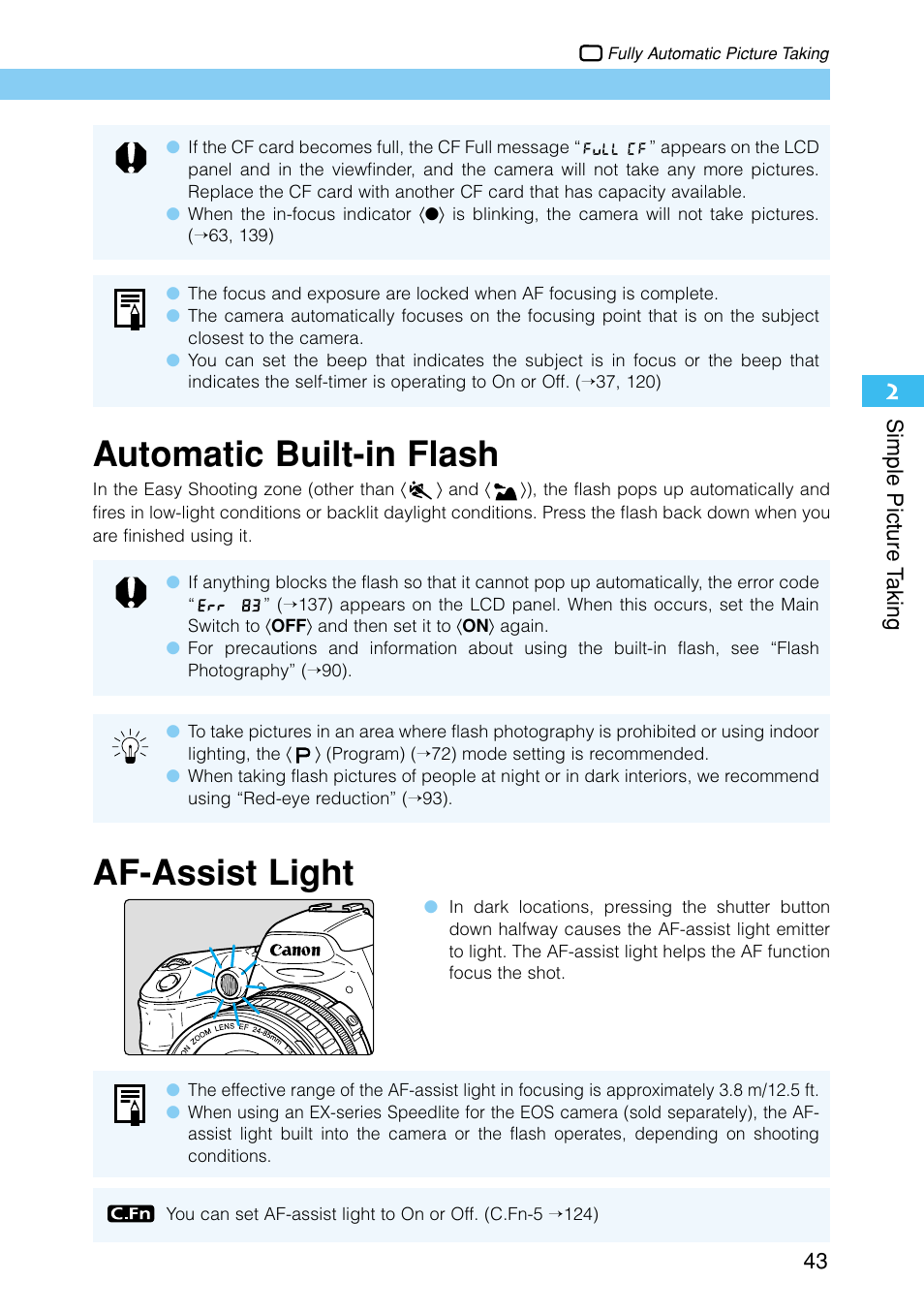 Automatic built-in flash, Af-assist light | Canon EOS D30 User Manual | Page 43 / 152