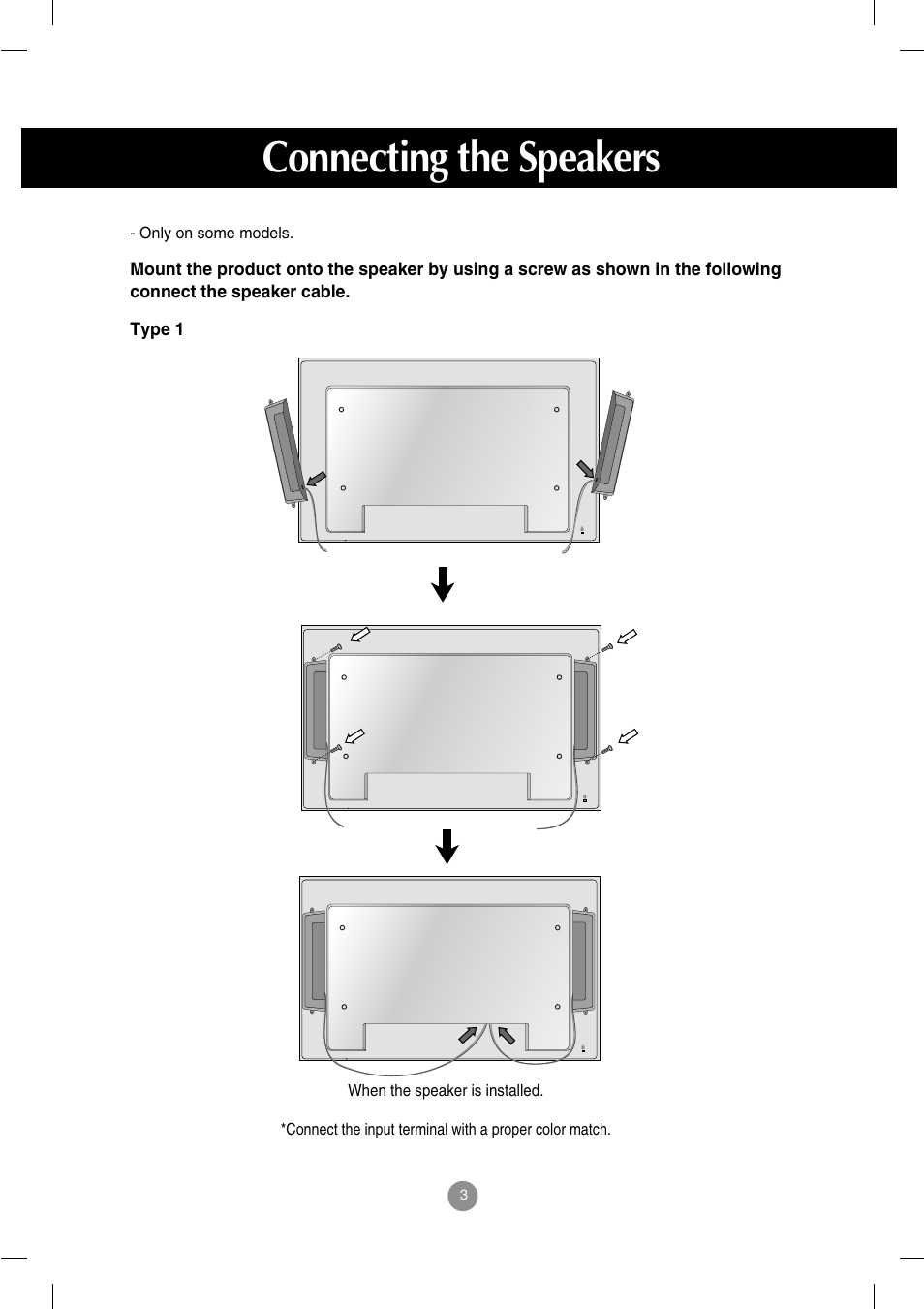 Connecting the speakers | LG M3202C-BA User Manual | Page 4 / 68