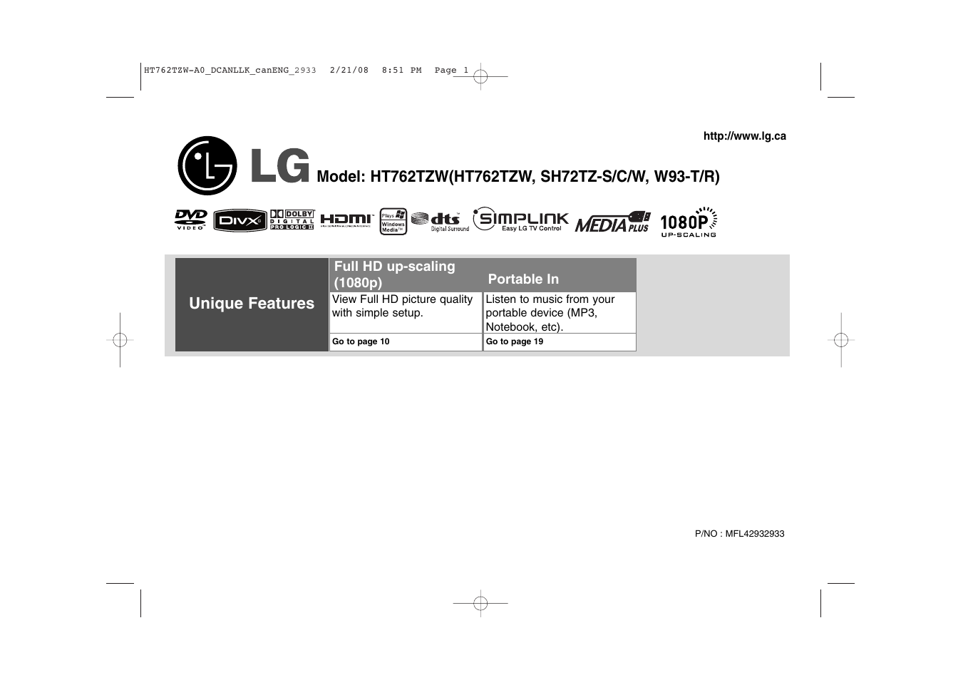 LG LHT888 User Manual | 24 pages