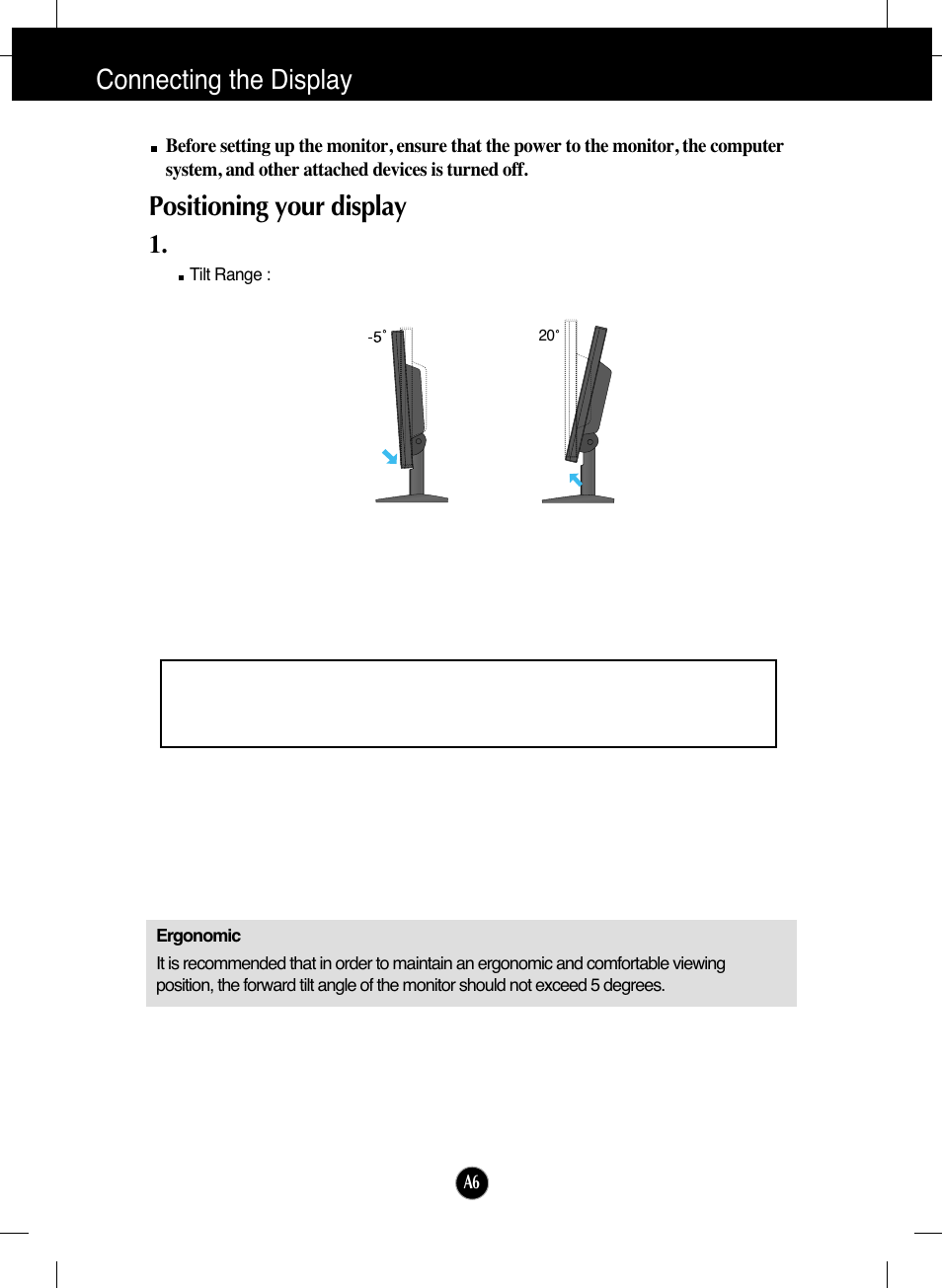 Positioning your display, Connecting the display | LG L192WS-SN User Manual | Page 7 / 24