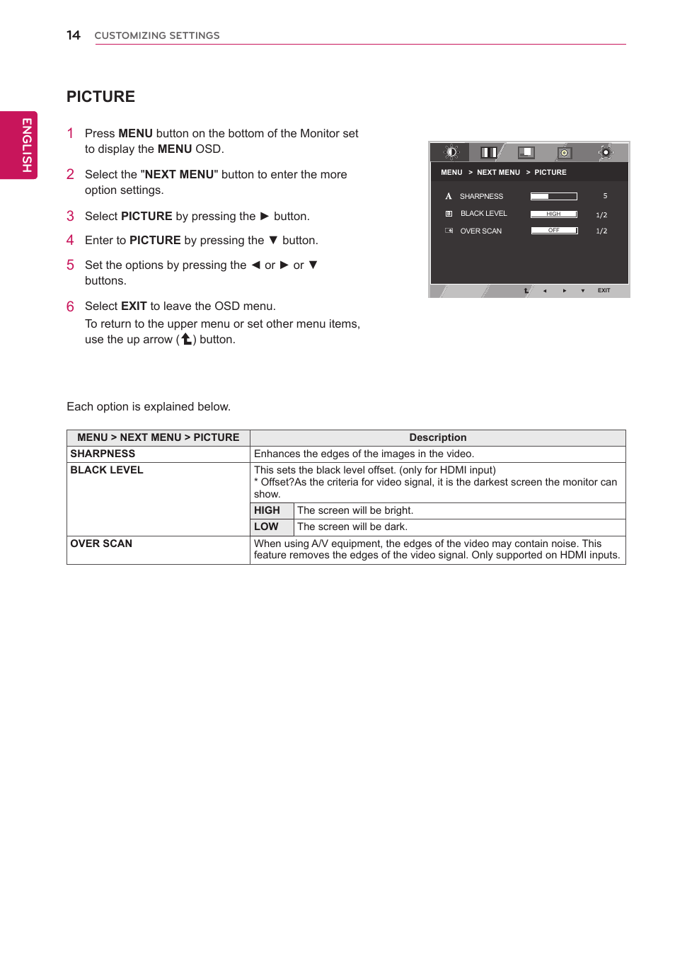 Picture | LG 27EA83R-D User Manual | Page 14 / 26