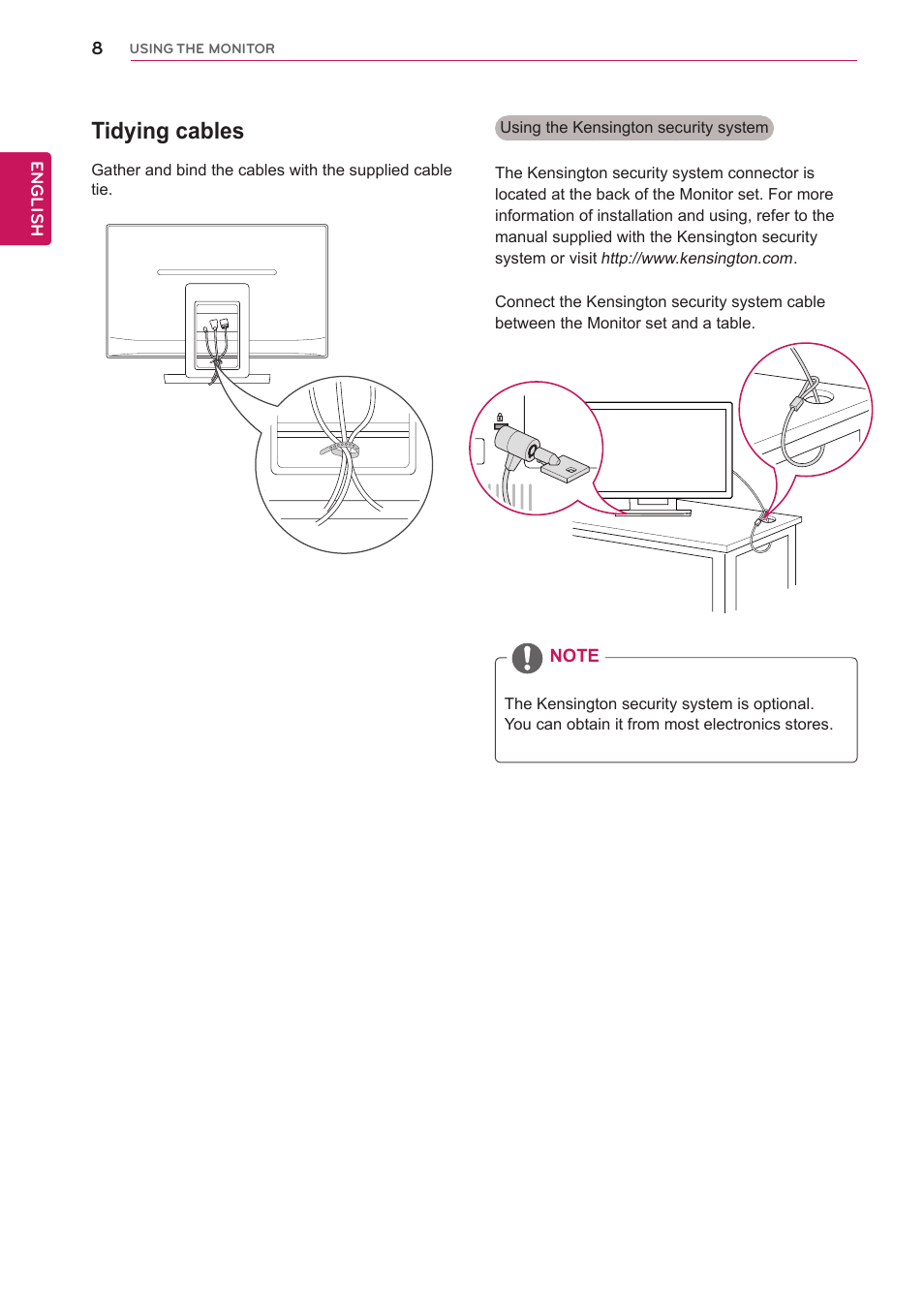 Tidying cables | LG 27EA83R-D User Manual | Page 8 / 26