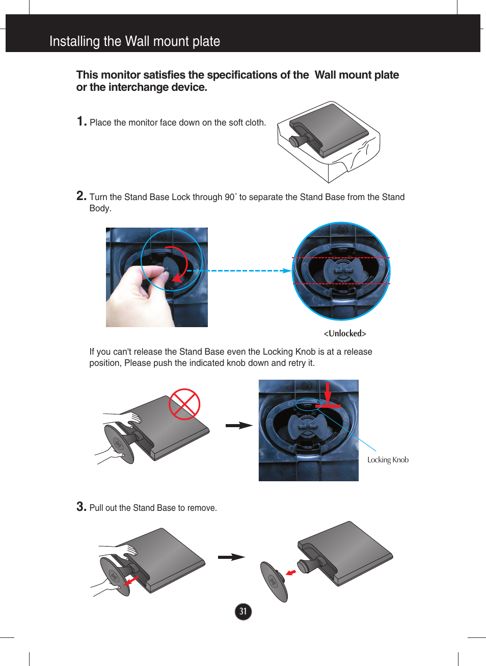 Installing the wall mount plate | LG W2043SE-PF User Manual | Page 32 / 34