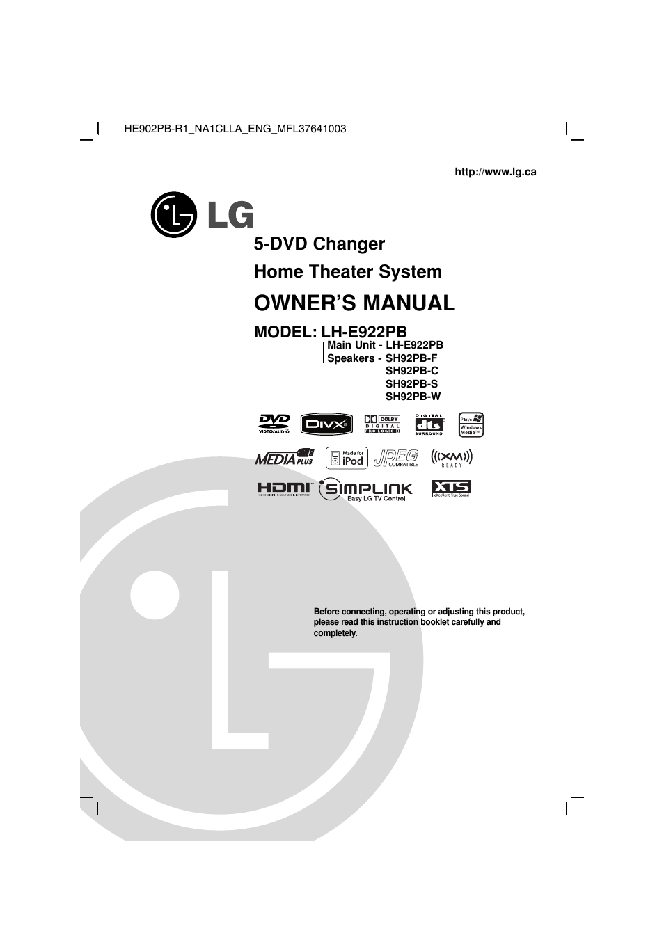 LG LH-E922PB User Manual | 41 pages