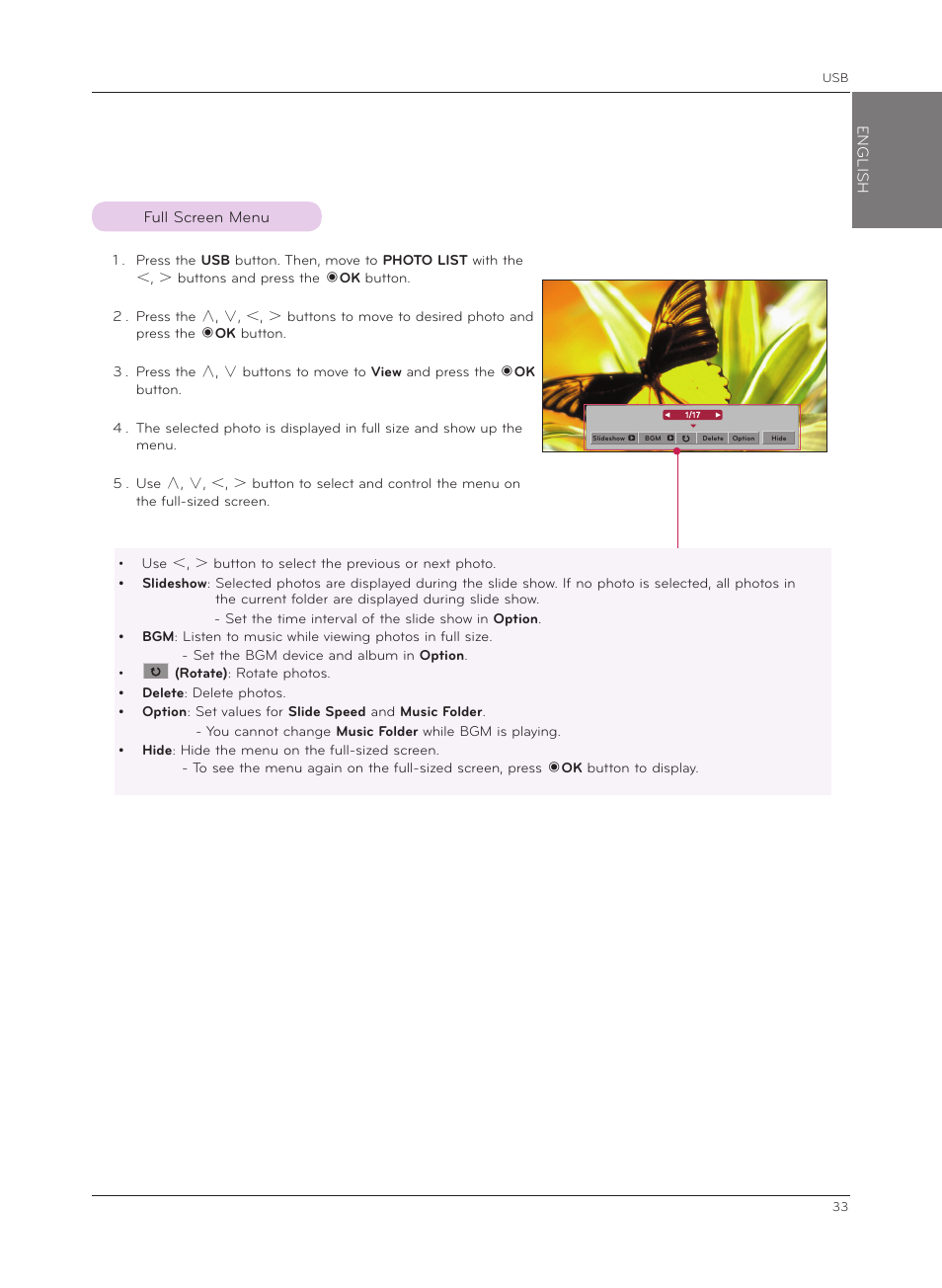 Full screen menu | LG HX301G User Manual | Page 33 / 44