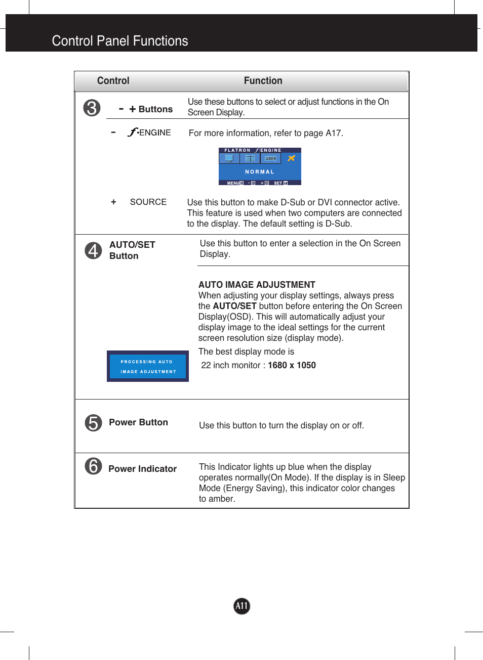 Control panel functions | LG L226WTQ-WF User Manual | Page 12 / 26