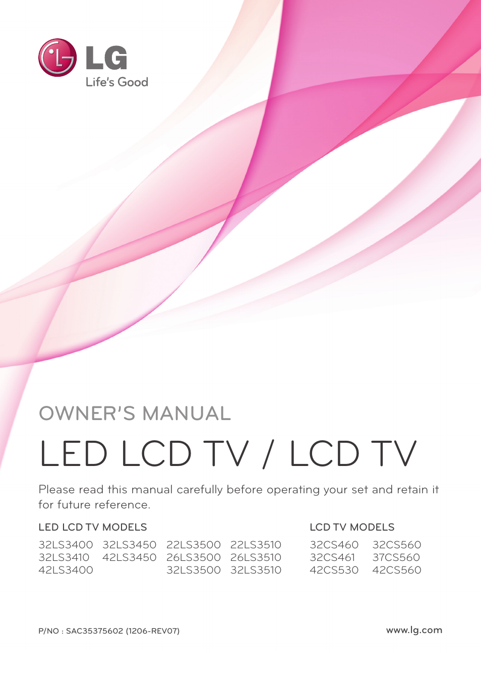 LG 42LS3400 User Manual | 72 pages