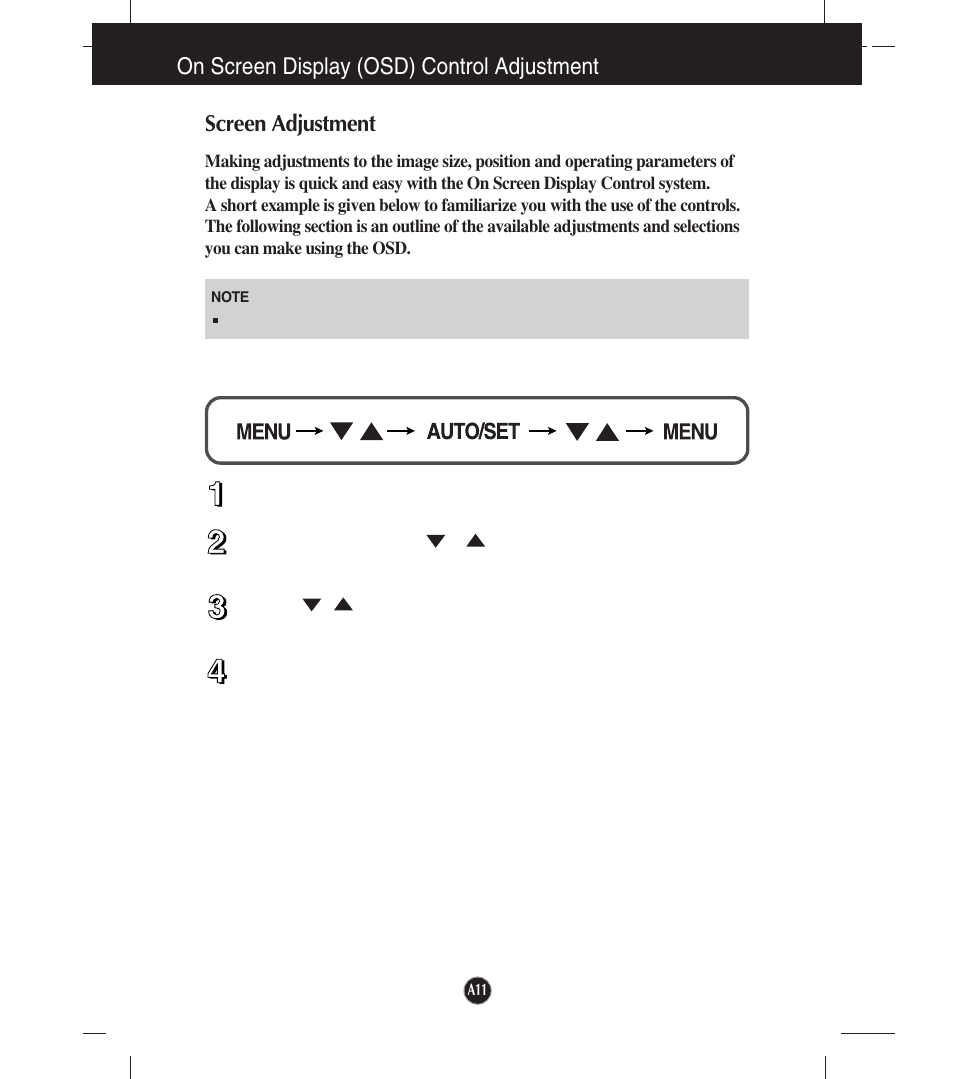 On screen display (osd) control adjustment, Screen adjustment | LG W2053TQ-PF User Manual | Page 12 / 28