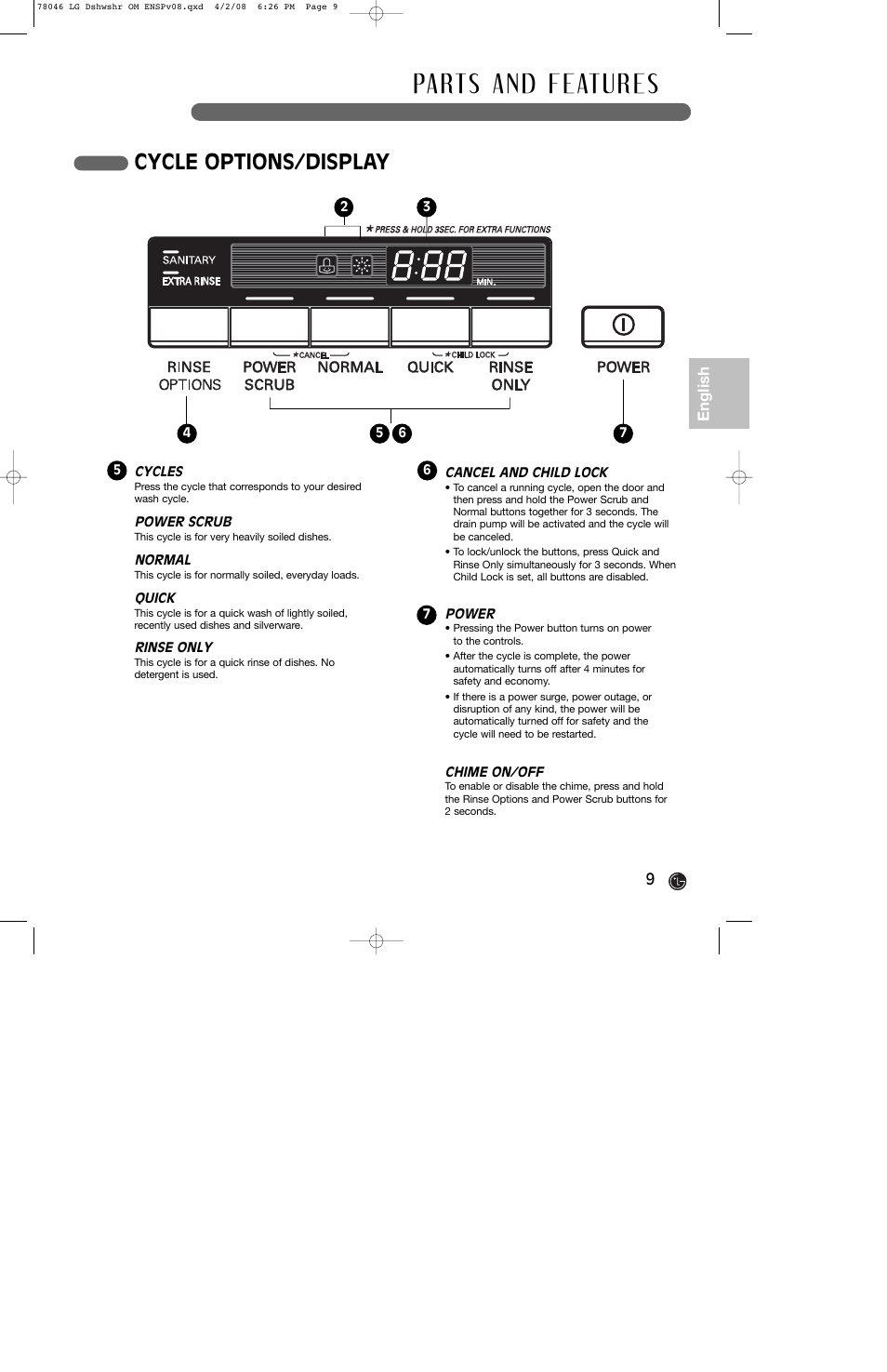 Cycle options/display | LG LDS4821ST User Manual | Page 9 / 68