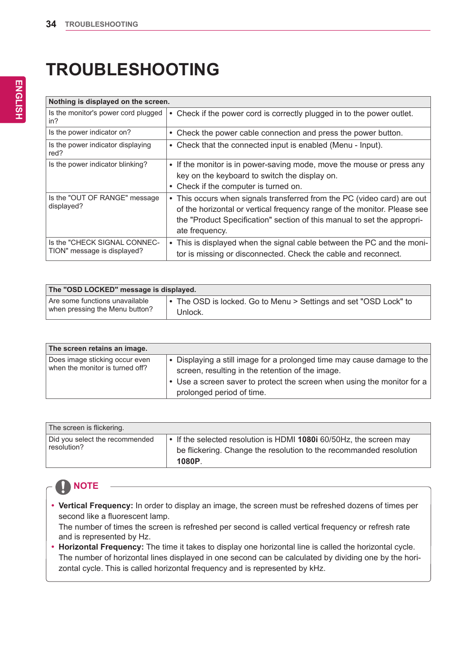 Troubleshooting | LG 29EA73-P User Manual | Page 34 / 39