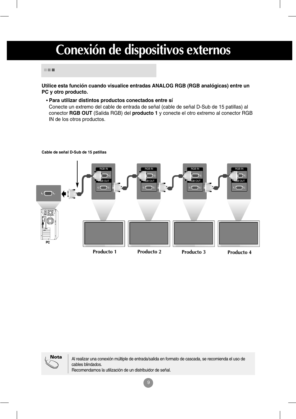 Monitores de conexión en serie, Conexión de dispositivos externos | LG M4212C-BA User Manual | Page 10 / 67