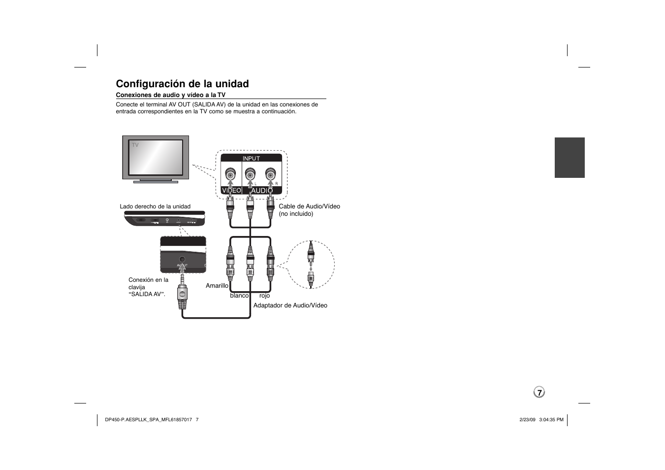 Configuración de la unidad | LG DP450 User Manual | Page 21 / 70