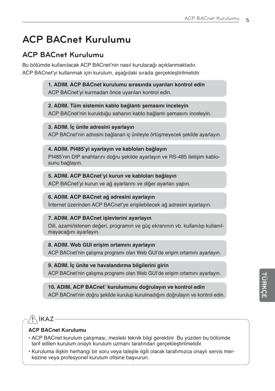 Acp bacnet kurulumu | LG PQNFB17C0 User Manual | Page 89 / 109