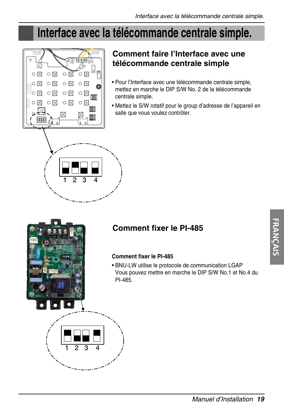 Interface avec la télécommande centrale simple | LG PQNFB16A1 User Manual | Page 103 / 169
