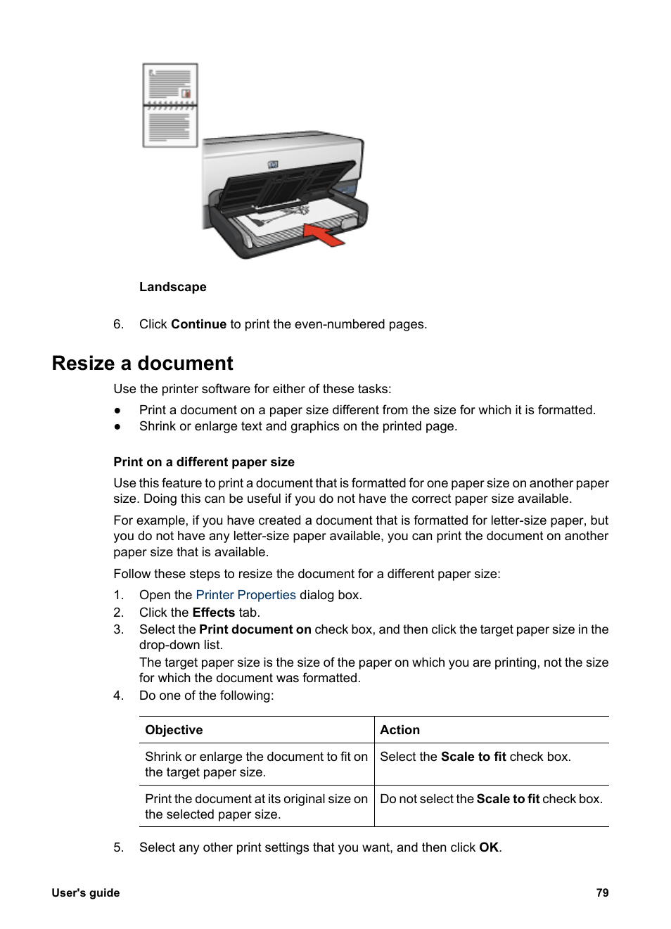 Resize a document, Resize | HP Deskjet 6940 User Manual | Page 81 / 150