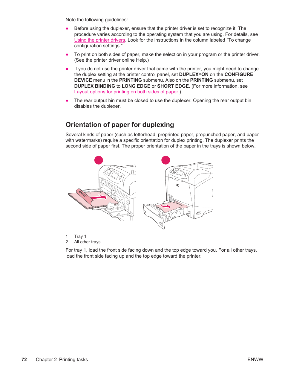Orientation of paper for duplexing | HP LaserJet 4250 User Manual | Page 84 / 304