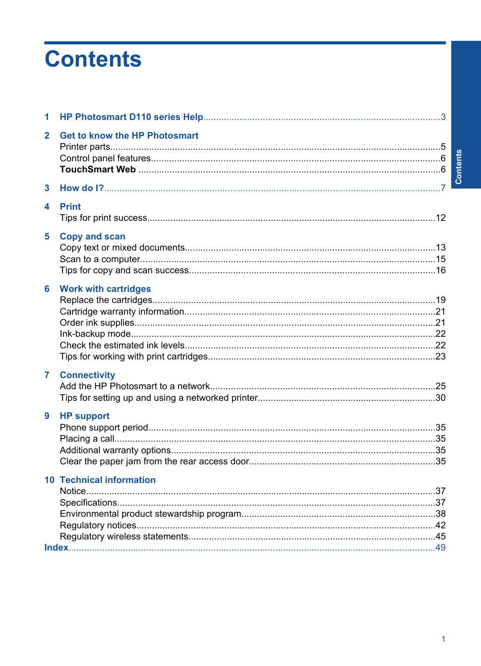 HP Photosmart D110 User Manual | Page 4 / 52